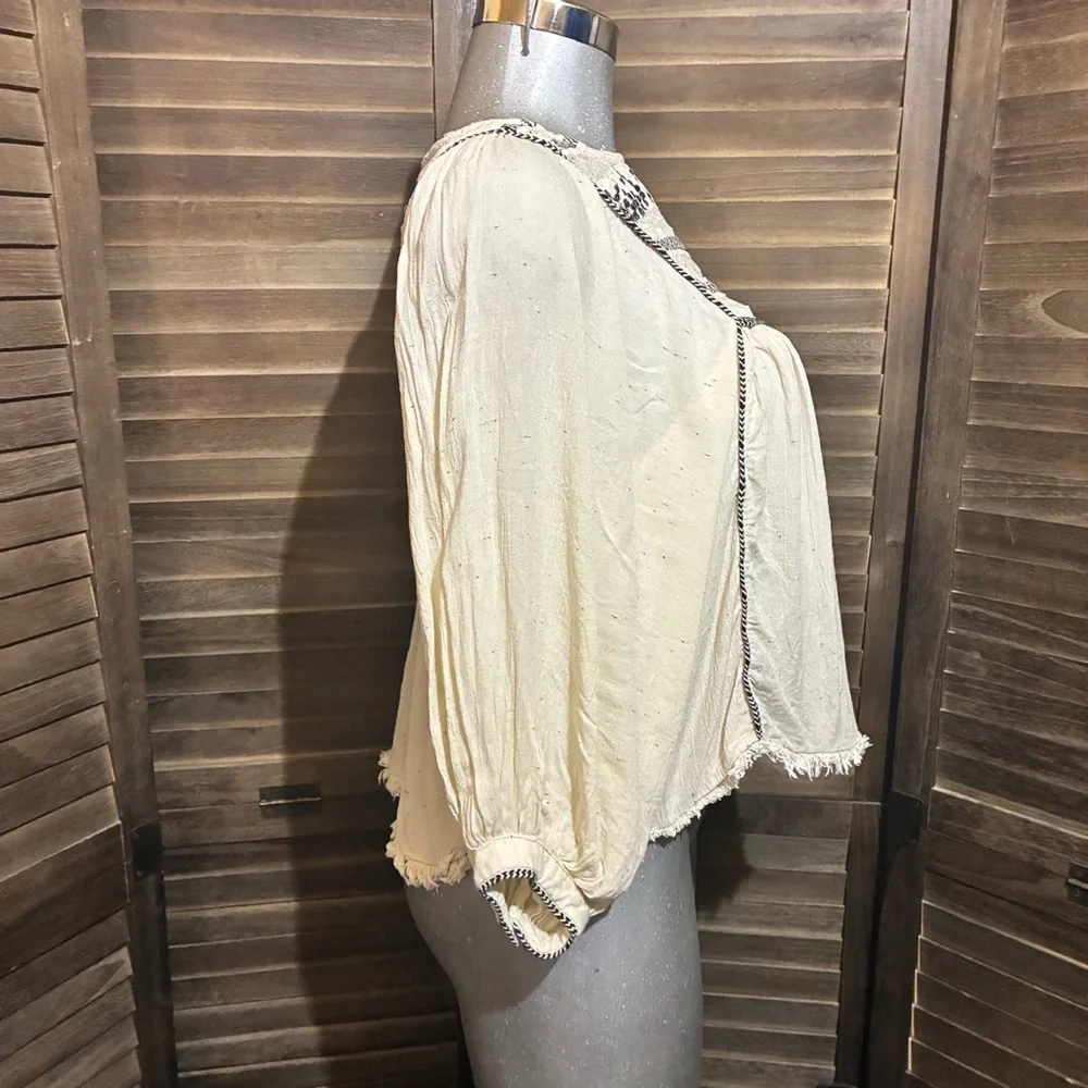 Free People Cyprus Avenue Peasant Blouse Embroidered Puff Sleeve Edwardian Small - Picture 7 of 11